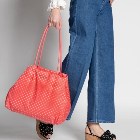 Kate Spade Everything Puffy Tote Dots Pink Nylon Leather Large Shoulder Bag - Picture 9 of 13